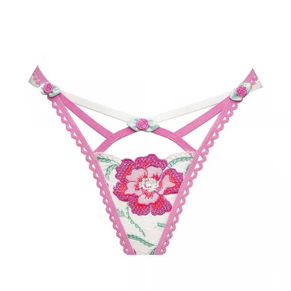 NWT 2 Pc Festival Floral Bustier & Thong Panty Size Large Pink & White - Picture 5 of 13